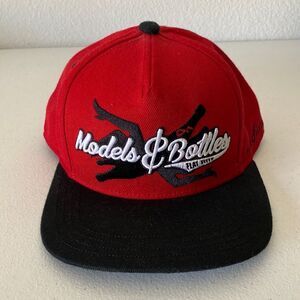 FLAT FITTY Red Black “Models & Bottles” Hat Size  OS NWOT